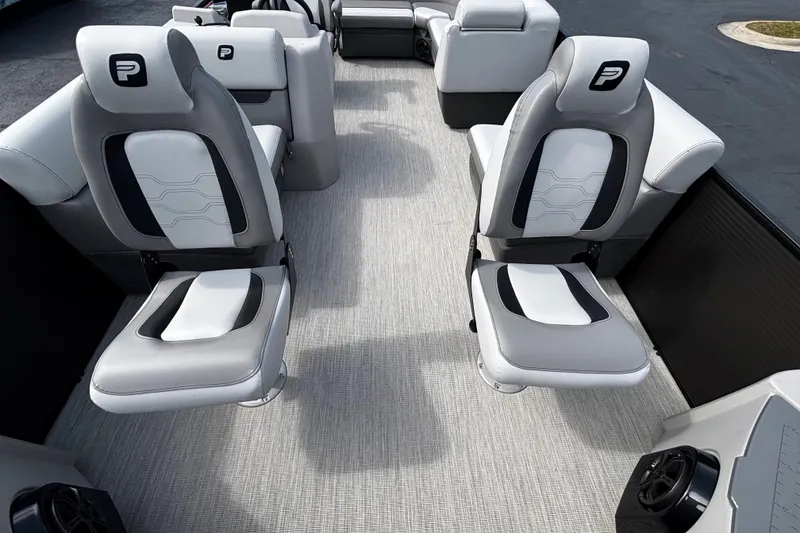 Slide: The Image of 2026 Princecraft Sportfisher 21-2S boat interior with stylish seating and modern design. - 10