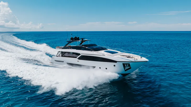 The Image of Luxury Riva 90 Argo yacht cruising on open sea, 2020 model. - 0