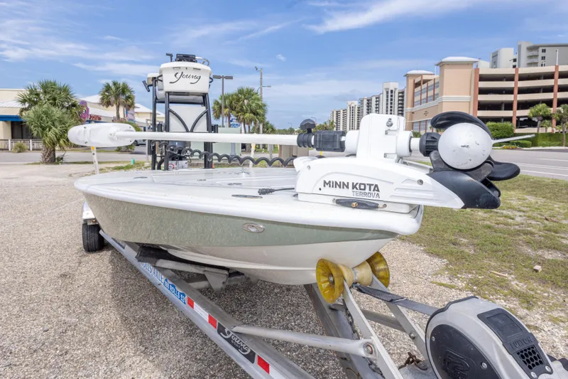 Slide: The Image of 2012 Young GulfShore 20 boat with Minn Kota Terrova motor on trailer. - 22