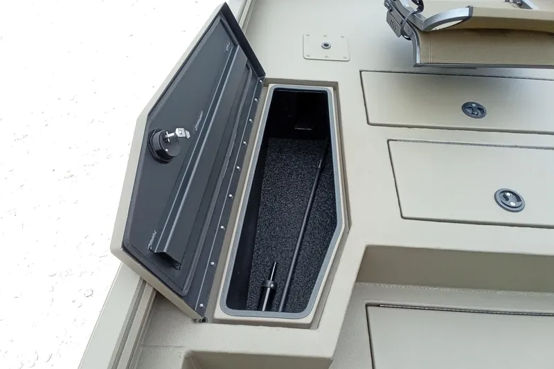 Slide: The Image of Open storage compartment on 2026 Thor 1900 Lake Hammer boat deck. - 42