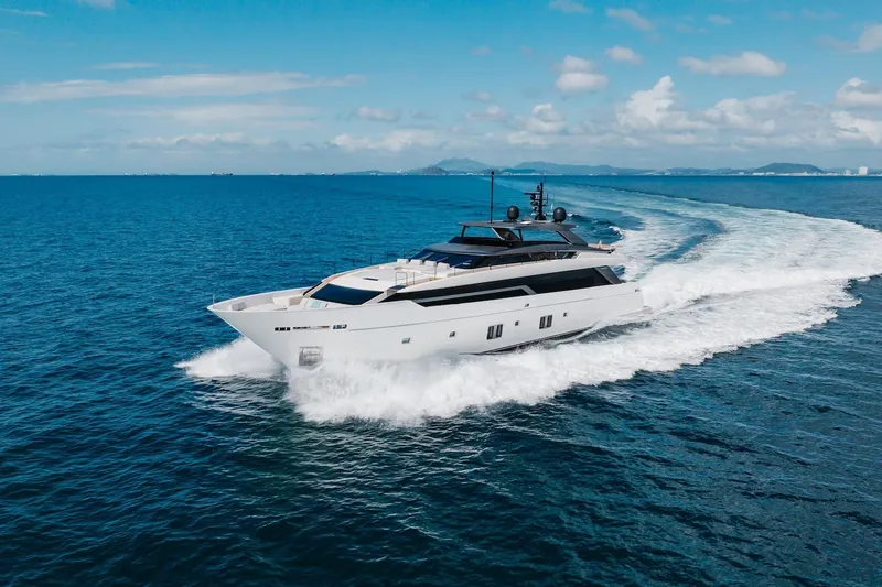 The Image of Luxury Sanlorenzo SLA120A yacht cruising on open sea, 2020 model. - 0