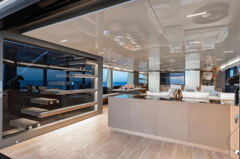 Slide: The Image of Luxurious interior of 2020 Sanlorenzo SLA120A yacht with modern design and ocean view. - 15