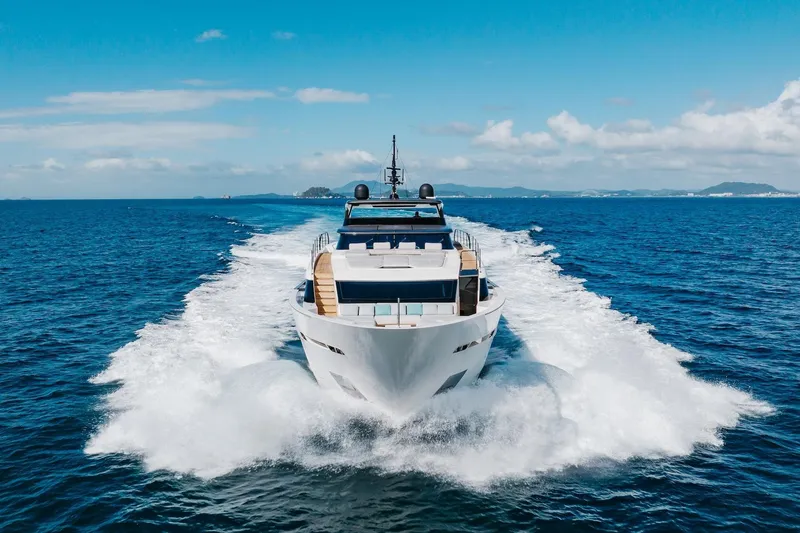 Slide: The Image of Luxurious 2020 Sanlorenzo SLA120A yacht cruising on open sea under clear blue sky. - 2