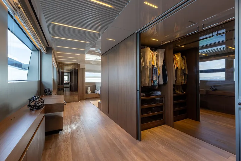Slide: The Image of Luxurious interior of 2020 Sanlorenzo SLA120A yacht with spacious walk-in closet. - 27