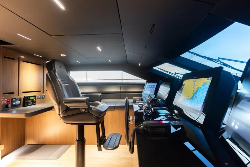 Slide: The Image of Modern helm station of 2020 Sanlorenzo SLA120A yacht with advanced navigation systems. - 35