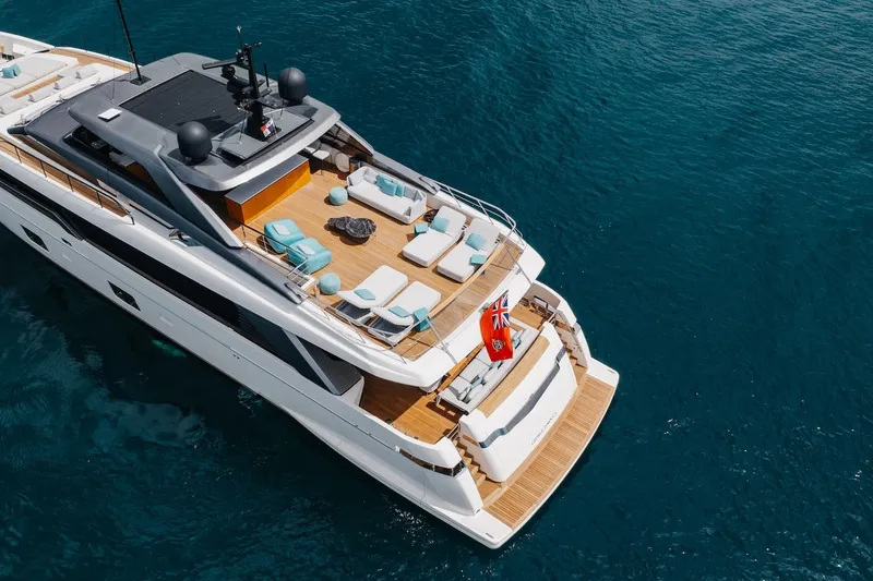 Slide: The Image of Luxury Sanlorenzo SLA120A yacht, 2020 model, with spacious deck and elegant design on blue water. - 7