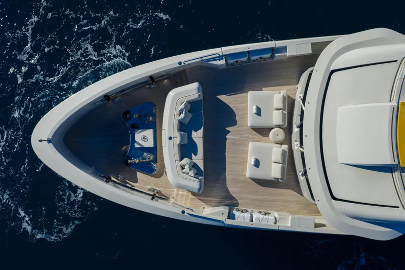 Slide: The Image of Aerial view of 2023 Cantiere Delle Marche RJ 115 yacht deck on open sea. - 37