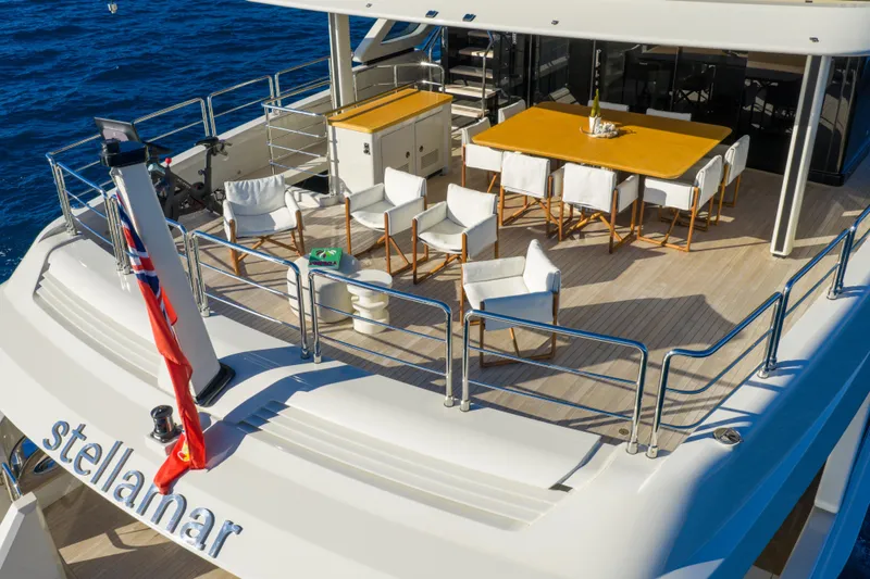 Slide: The Image of Luxury yacht deck of 2023 Cantiere Delle Marche RJ 115, featuring elegant seating and dining area. - 6