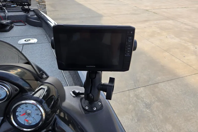 Slide: The Image of 2019 Tracker Pro Team 175 TF boat dashboard with Garmin fishfinder display. - 61