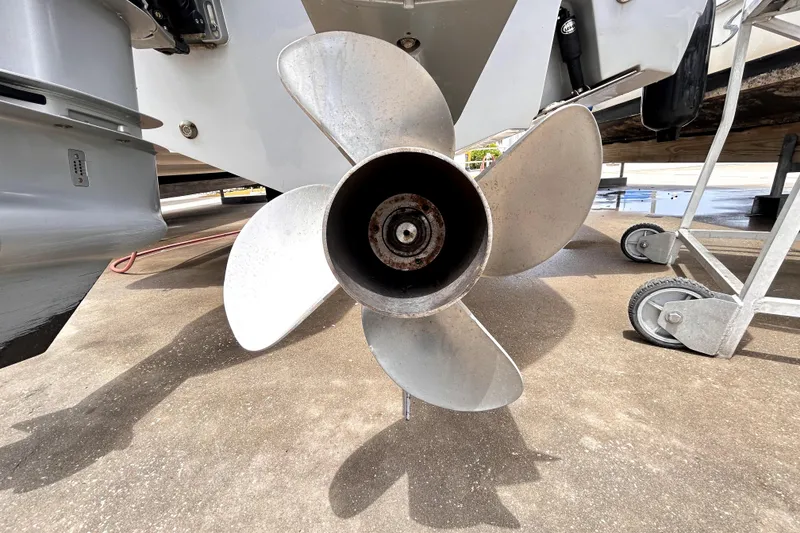 Slide: The Image of Propeller of 2024 Sea Fox 328 Commander boat on a trailer. - 11