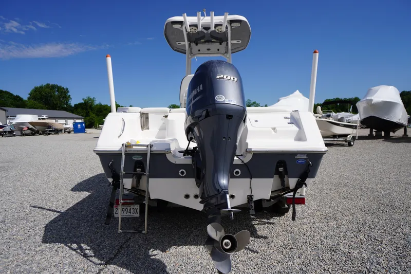 Slide: The Image of 2020 Tidewater 220 LXF boat with Yamaha 200 outboard motor in a gravel lot. - 36