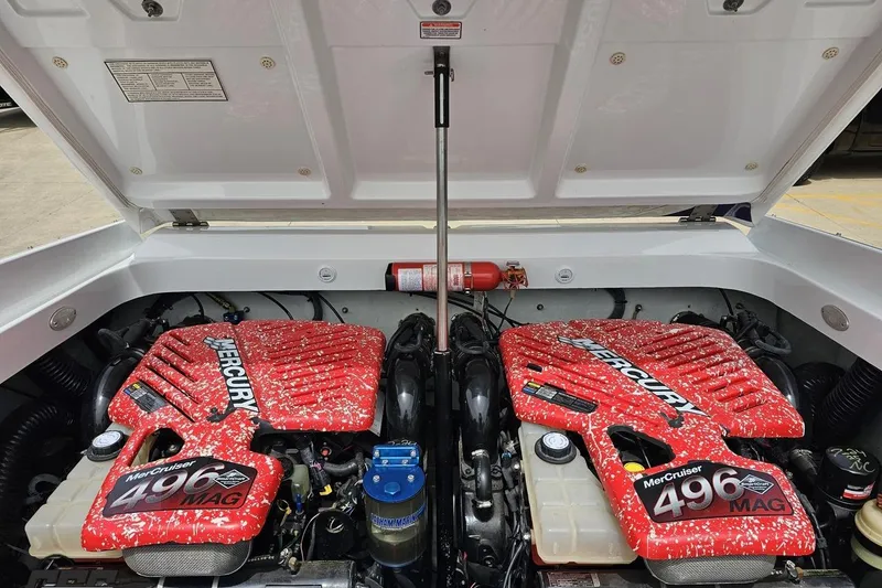 Slide: The Image of Twin MerCruiser 496 MAG engines in a 2005 Baja 30 Outlaw boat. - 87