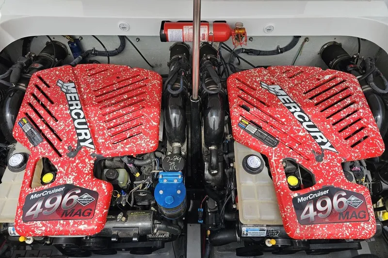 Slide: The Image of Twin Mercury 496 MAG engines in a 2005 Baja 30 Outlaw boat. - 88