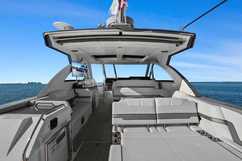Slide: The Image of 2023 Formula 380 Super Sport Crossover OB luxury boat interior with ocean view. - 11