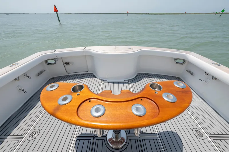 Slide: The Image of Cockpit view of 2008 Ocean Yacht 37 Billfish with wooden fishing station. - 12