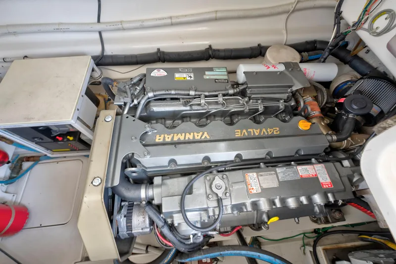 Slide: The Image of Engine compartment of a 2008 Ocean Yacht 37 Billfish with Yanmar diesel engine. - 25