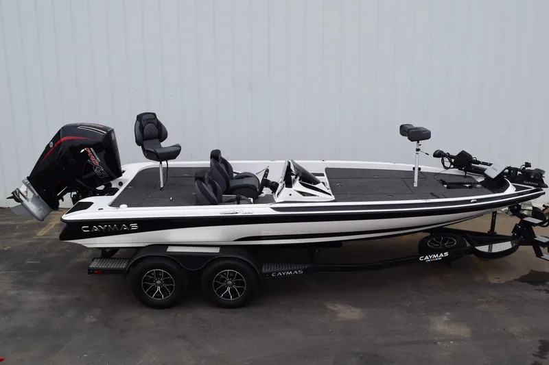 Slide: The Image of 2027 Caymas CX 20 Pro fishing boat with dual seats and powerful outboard motor. - 3