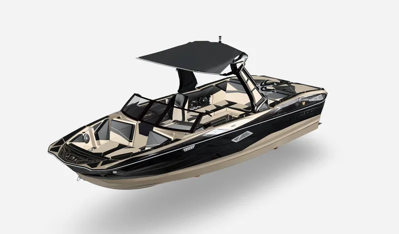 Slide: The Image of Centurion Nv243 2026 motorboat with sleek design and sunshade. - 2