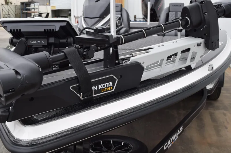 Slide: The Image of 2027 Caymas 201 Pro boat with Garmin and Minn Kota Ultrex trolling motor. - 9