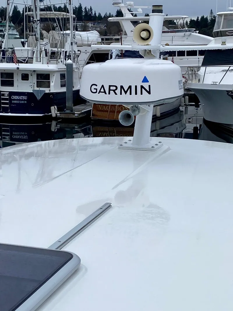 Slide: The Image of Garmin radar on Back Cove 37 boat, year 2017, docked in marina. - 10