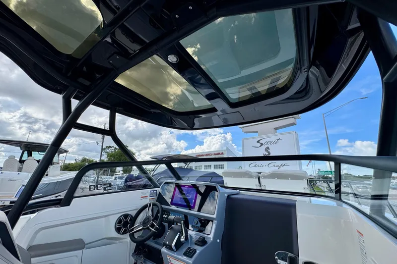 Slide: The Image of Interior view of 2026 Navan S30 boat cockpit with modern controls and glass roof. - 33
