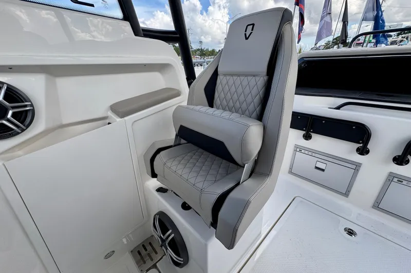 Slide: The Image of 2026 Navan S30 boat interior with luxurious gray seating and modern design elements. - 38