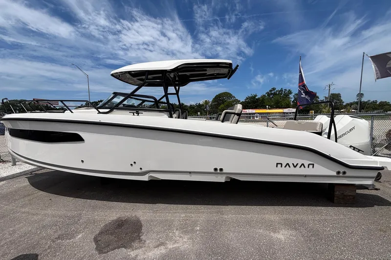 Slide: The Image of Navan S30 boat 2026, modern design, side view outdoors. - 5
