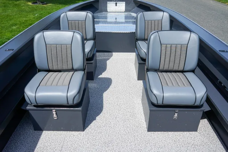 Slide: The Image of 2026 Alumaweld 23' Columbia boat interior with four cushioned seats. - 14