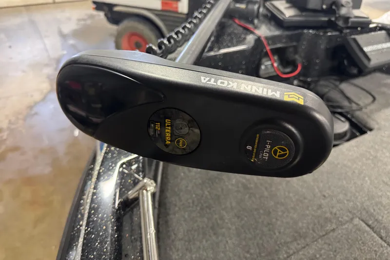 Slide: The Image of Minn Kota Ulterra motor on 2021 Nitro ZV19 Sport boat deck. - 12