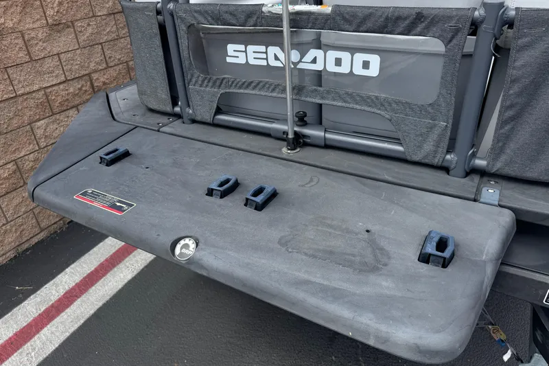 Slide: The Image of 2023 Sea-Doo Switch Cruise 18 rear deck with logo and mounting points. - 8