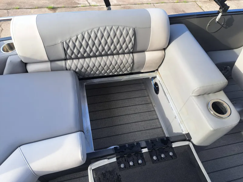 Slide: The Image of Interior of Avalon Catalina Quad Lounge Shift 2025 with gray upholstery. - 32