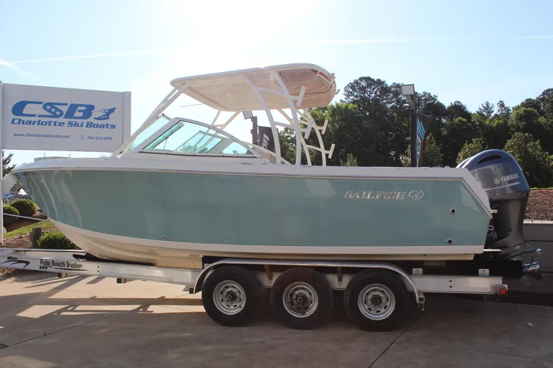 Slide: The Image of 2017 Sailfish 275 DC boat on trailer at Charlotte Ski Boats dealership. - 6