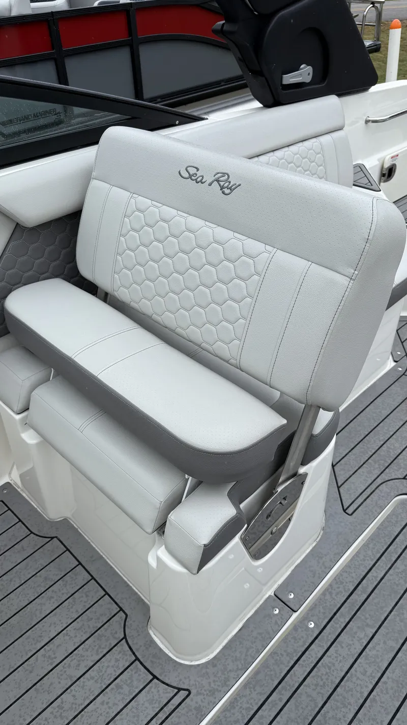 Slide: The Image of Interior of 2021 Sea Ray SDX250 with stylish seating. - 8