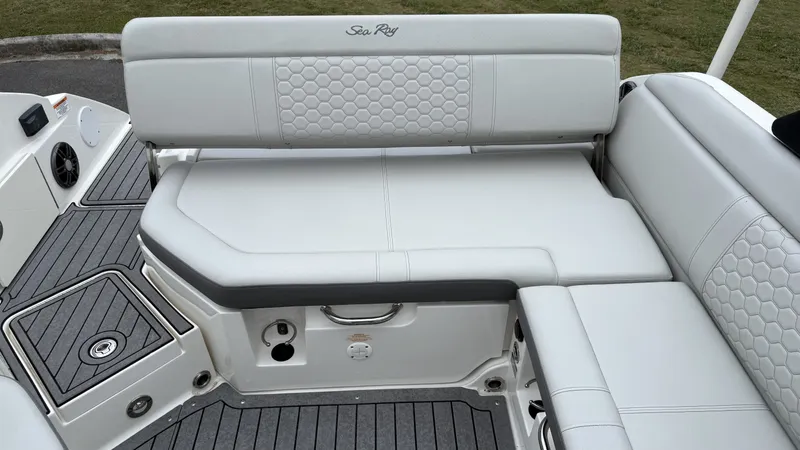 Slide: The Image of Interior of 2021 Sea Ray SDX250 with white upholstery. - 9