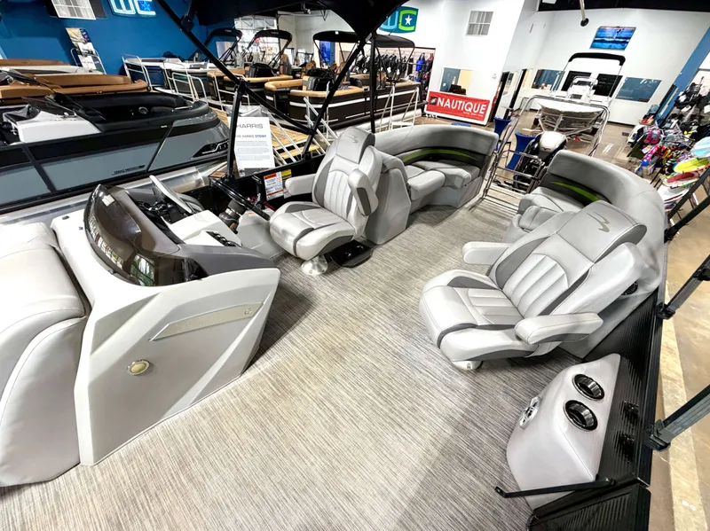 Slide: The Image of Interior of a 2020 Bennington G22 pontoon boat with luxurious seating. - 12