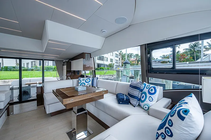 Slide: The Image of Luxurious interior of 2021 Prestige 520 yacht with modern seating and stylish decor. - 65