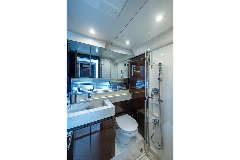 Slide: The Image of Luxurious bathroom in 2021 Prestige 520 yacht with modern fixtures and sleek design. - 67