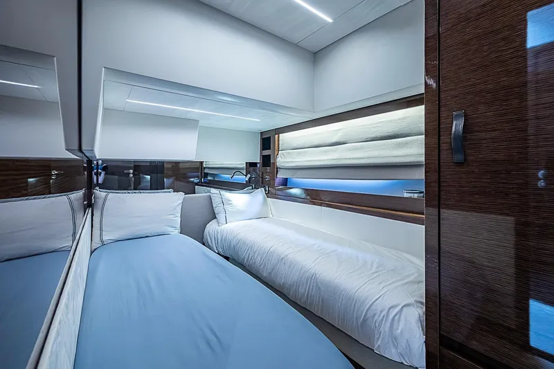 Slide: The Image of Luxurious cabin interior of 2021 Prestige 520 yacht with twin beds and modern design. - 69