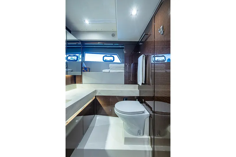 Slide: The Image of Luxurious bathroom interior of 2021 Prestige 520 yacht with modern fixtures and elegant design. - 72