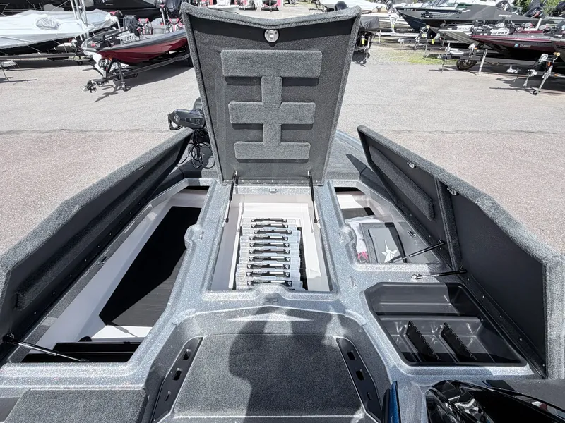 Slide: The Image of Interior view of Skeeter ZXE20 boat, 2026 model, featuring storage compartments. - 15
