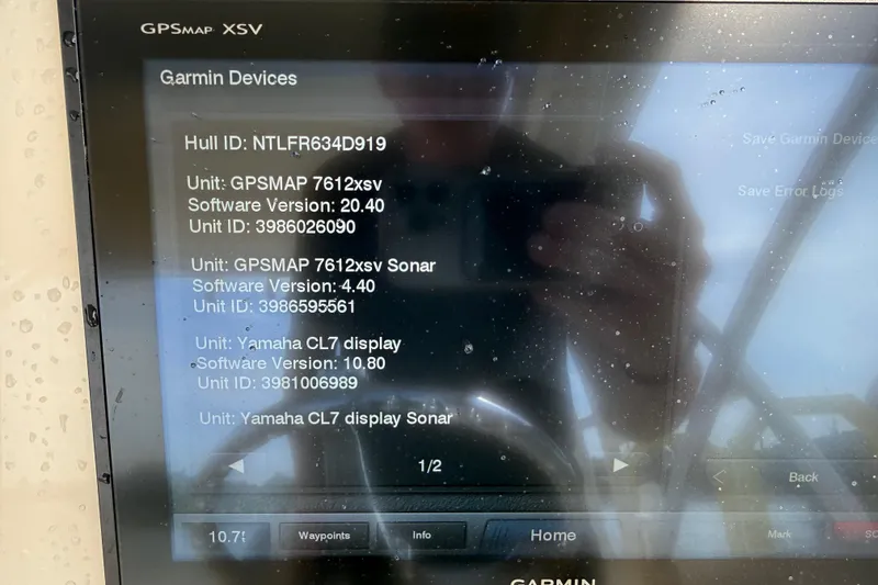 Slide: The Image of Garmin GPSMAP XSV display on 2019 Grady-White Freedom 255 boat, showing device information. - 29