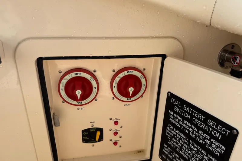 Slide: The Image of Dual battery switch panel on 2019 Grady-White Freedom 255 boat. - 43