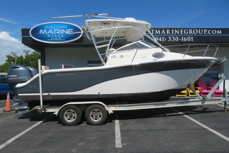 The Image of 2017 Sea Fox 256 Voyager boat on trailer at Suncoast Marine Group dealership. - 0