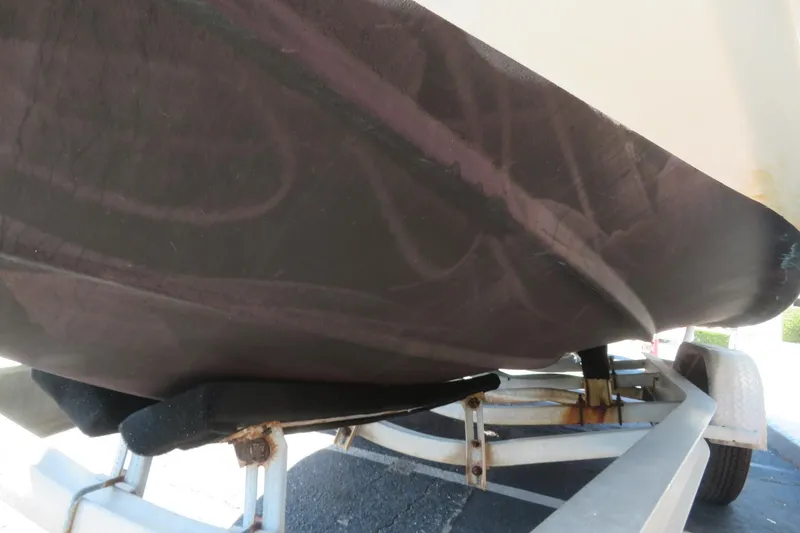 Slide: The Image of 2017 Sea Fox 256 Voyager boat hull on trailer, showing underside details. - 18