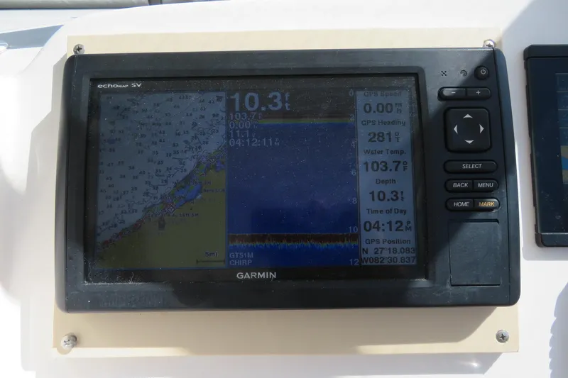 Slide: The Image of Garmin echomap SV on 2017 Sea Fox 256 Voyager displaying navigation and depth data. - 35