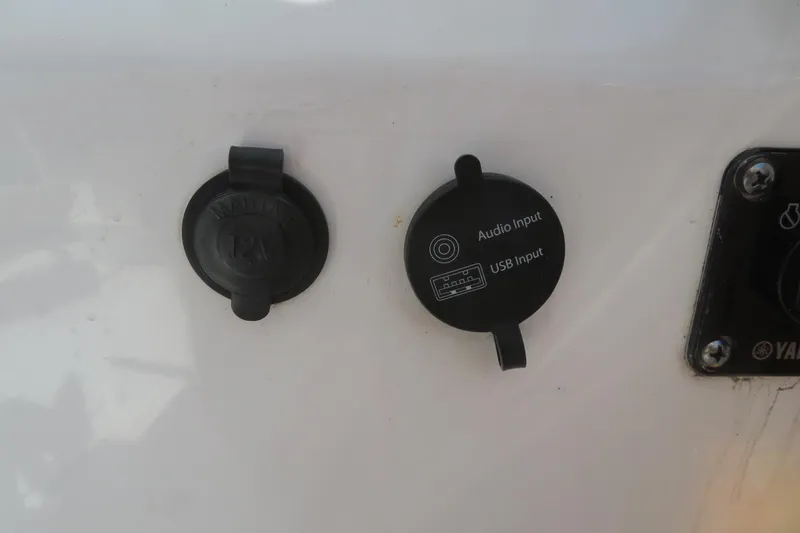 Slide: The Image of Audio and USB input ports on 2017 Sea Fox 256 Voyager boat. - 42