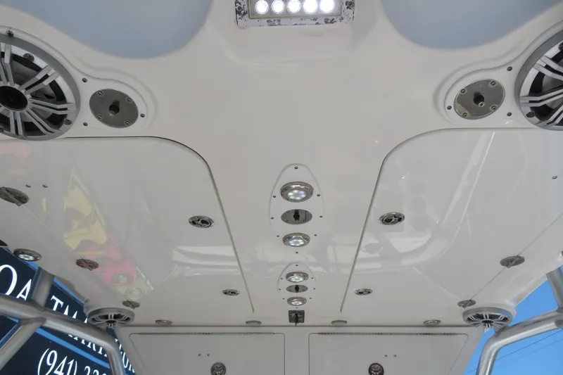Slide: The Image of Ceiling view of 2017 Sea Fox 256 Voyager boat with speakers and lights. - 45