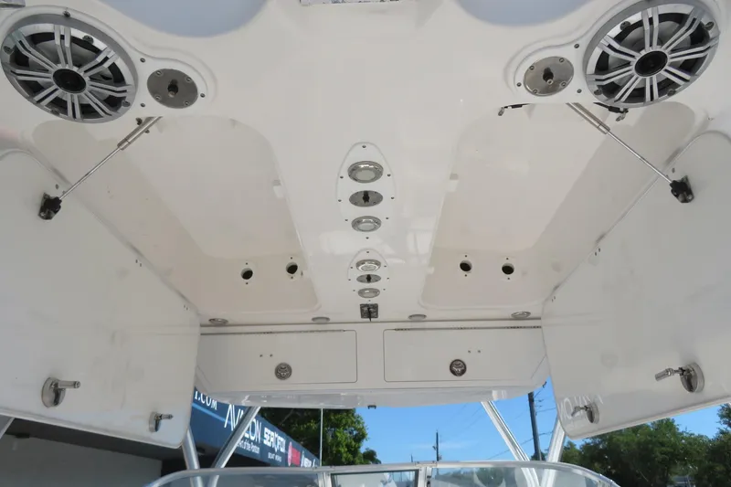 Slide: The Image of 2017 Sea Fox 256 Voyager boat interior with speakers and storage compartments. - 48