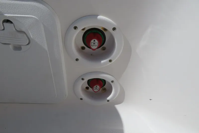 Slide: The Image of Boat battery switches on a 2017 Sea Fox 256 Voyager. - 84