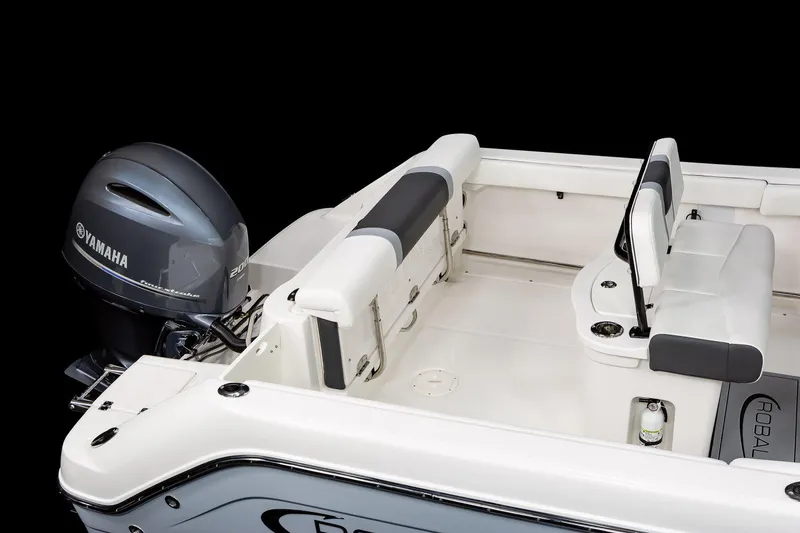 Slide: The Image of Manufacturer Provided Image: 2025 Robalo R222 Center Console boat with Yamaha engine, rear seating view. - 26